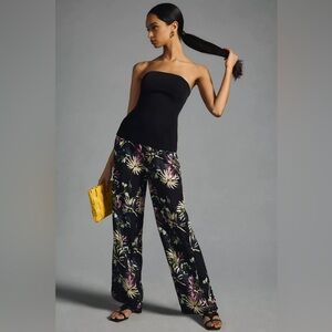 Scotch & Soda Gia Trousers Black Floral Wide Leg Pants Size XS